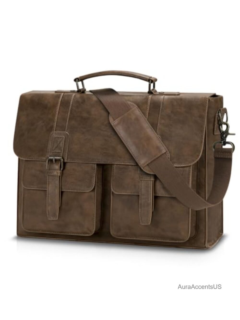 PU Leather Messenger Bag 15.6 Inch Laptop Briefcase Multiple Compartment